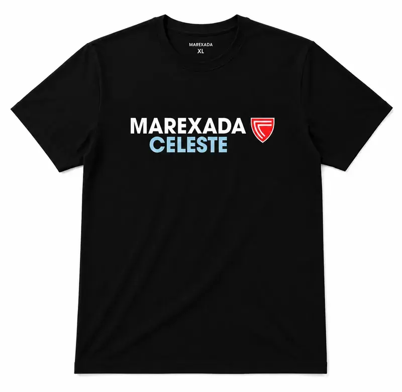 Camiseta negra con logo Marexada Celeste