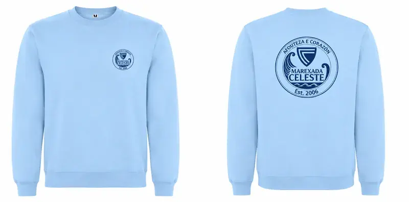Sudadeira azul celeste co escudo da peña, fronte e costas
